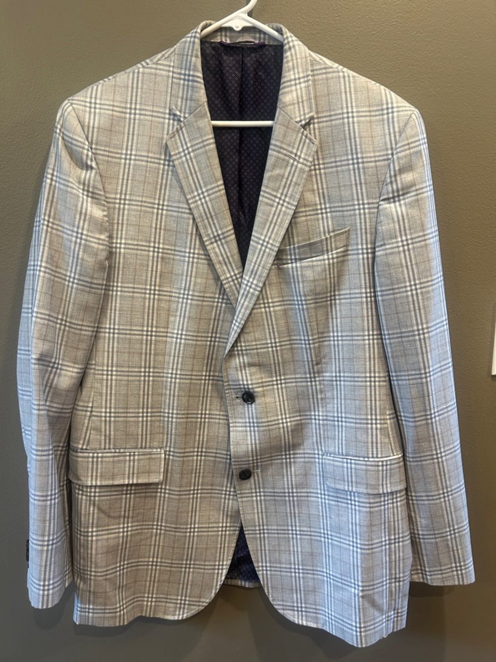 TED BAKER Endurance Blazer 44L Gray Plaid Wool Sport Coat Jacket